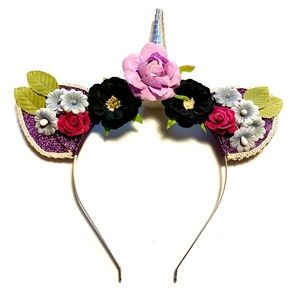 Glitter Floral Unicorn Headband